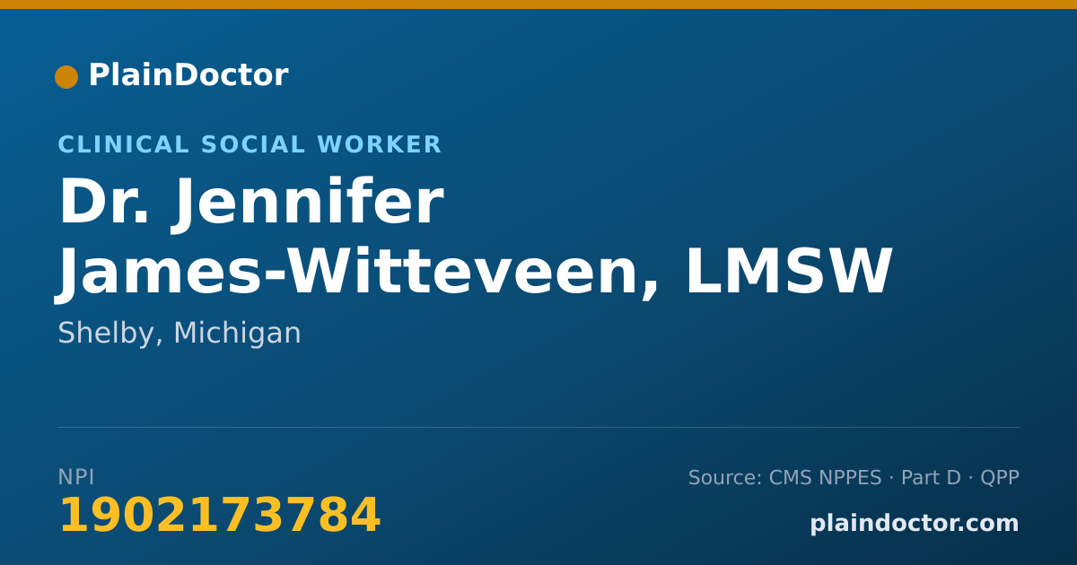 Shareable card for Jennifer James-Witteveen, LMSW - Clinical Social Worker, Shelby, MI