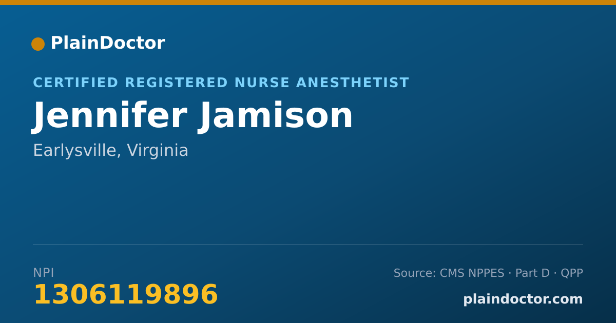 Shareable card for Jennifer Jamison - Certified Registered Nurse Anesthetist, Earlysville, VA