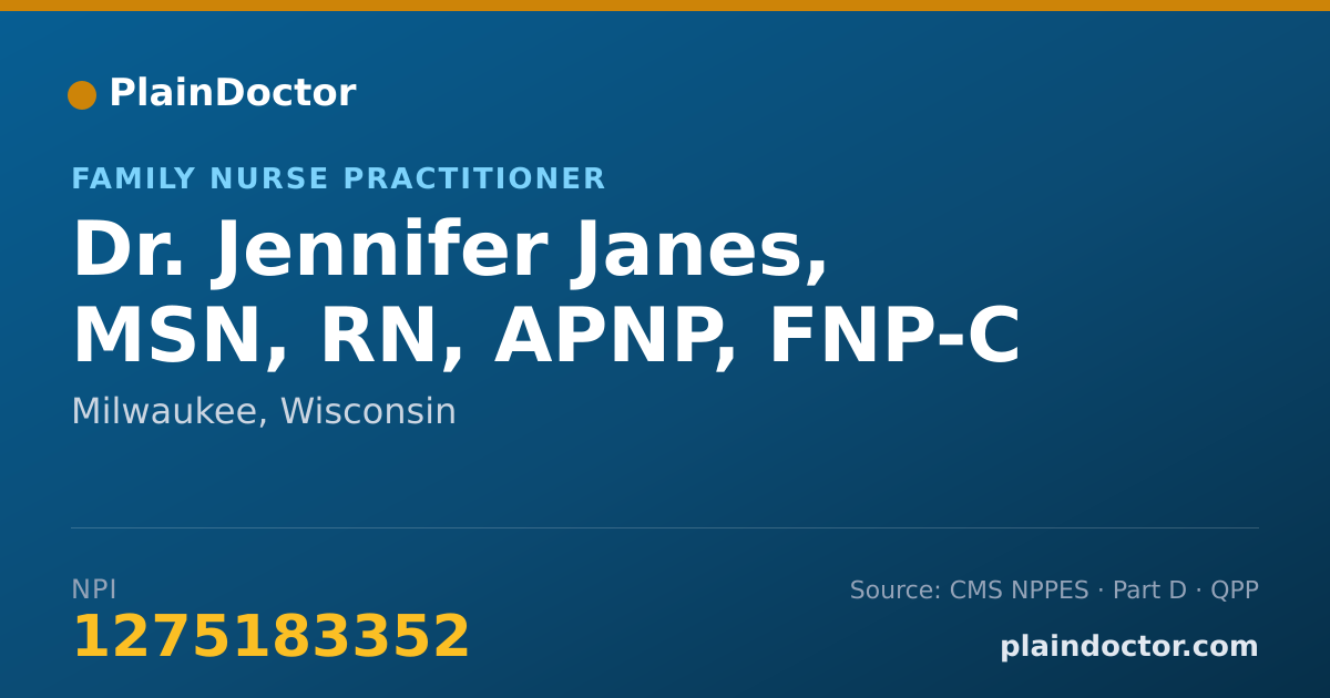 Shareable card for Jennifer Janes, MSN, RN, APNP, FNP-C - Family Nurse Practitioner, Milwaukee, WI