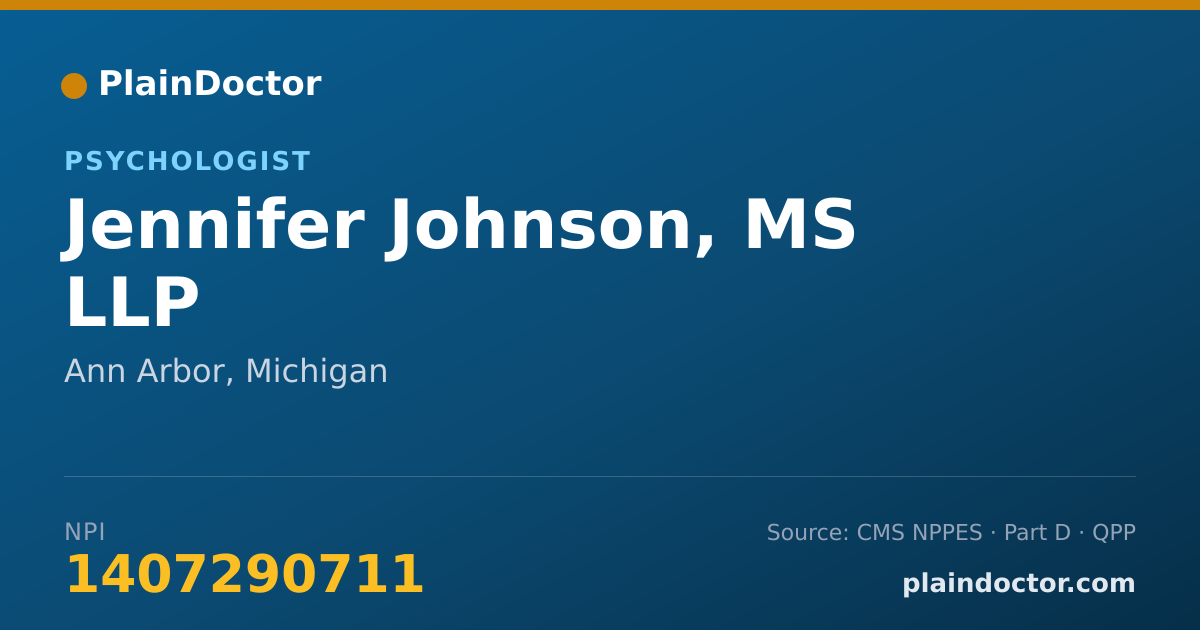 Shareable card for Jennifer Johnson, MS LLP - Behavior Analyst, Ann Arbor, MI