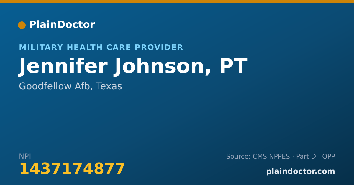 Shareable card for Jennifer Johnson, PT - Military Health Care Provider, Goodfellow Afb, TX