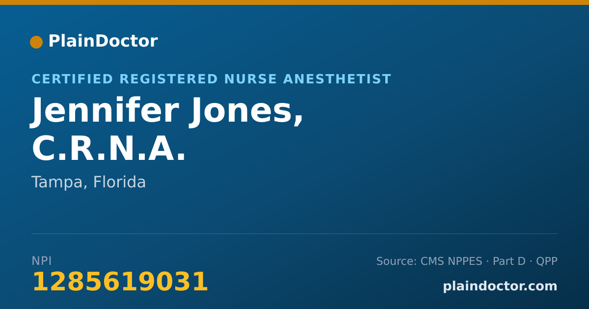 Shareable card for Jennifer Jones, C.R.N.A. - Certified Registered Nurse Anesthetist, Tampa, FL
