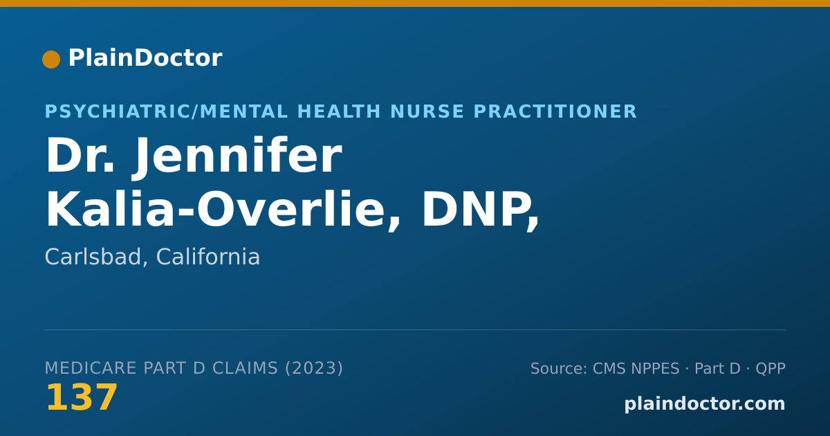 Shareable card for Jennifer Kalia-Overlie, DNP, PMHNP-BC - Psychiatric/Mental Health Nurse Practitioner, Carlsbad, CA