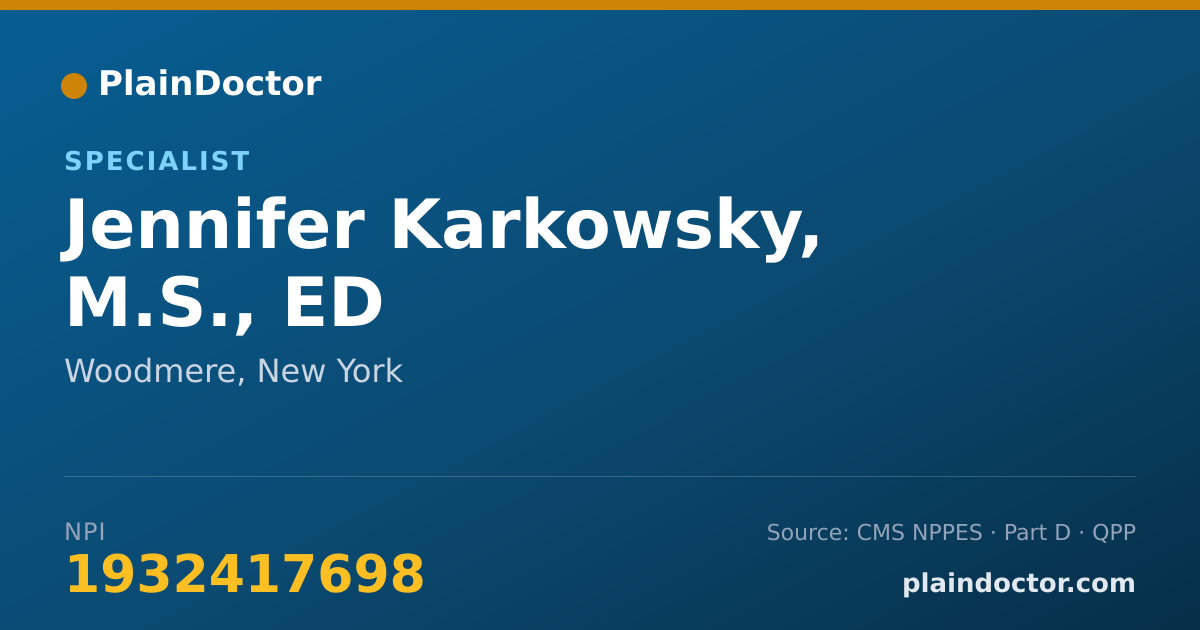 Shareable card for Jennifer Karkowsky, M.S., ED - Specialist, Woodmere, NY