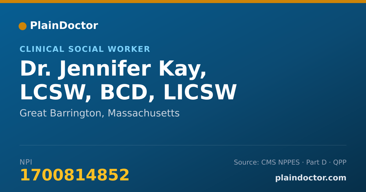 Shareable card for Jennifer Kay, LCSW, BCD, LICSW - Clinical Social Worker, Great Barrington, MA