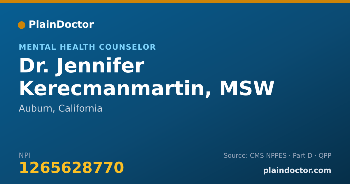 Shareable card for Jennifer Kerecmanmartin, MSW - Mental Health Counselor, Auburn, CA