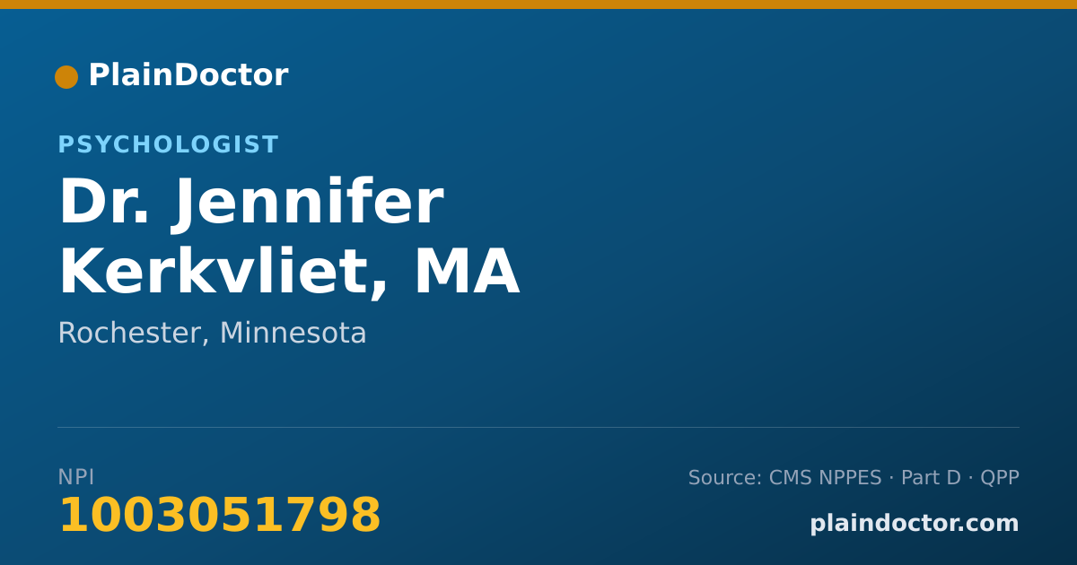 Shareable card for Jennifer Kerkvliet, MA - Psychologist, Rochester, MN