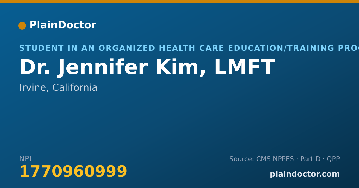 Shareable card for Jennifer Kim, LMFT - Student in an Organized Health Care Education/Training Program, Irvine, CA