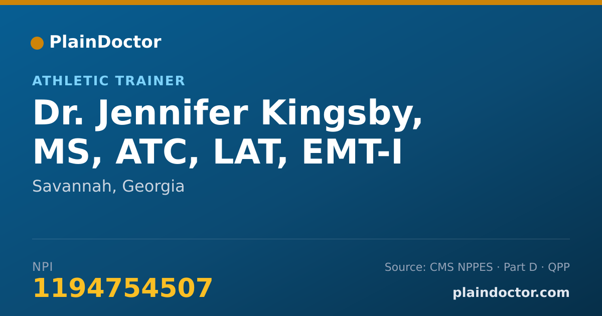 Shareable card for Jennifer Kingsby, MS, ATC, LAT, EMT-I - Athletic Trainer, Savannah, GA