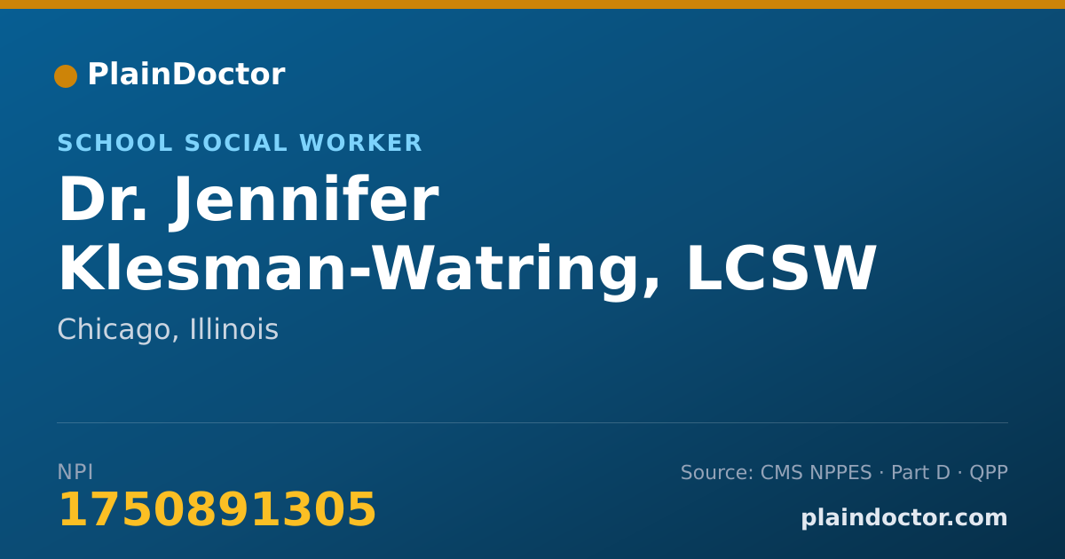 Shareable card for Jennifer Klesman-Watring, LCSW - School Social Worker, Chicago, IL