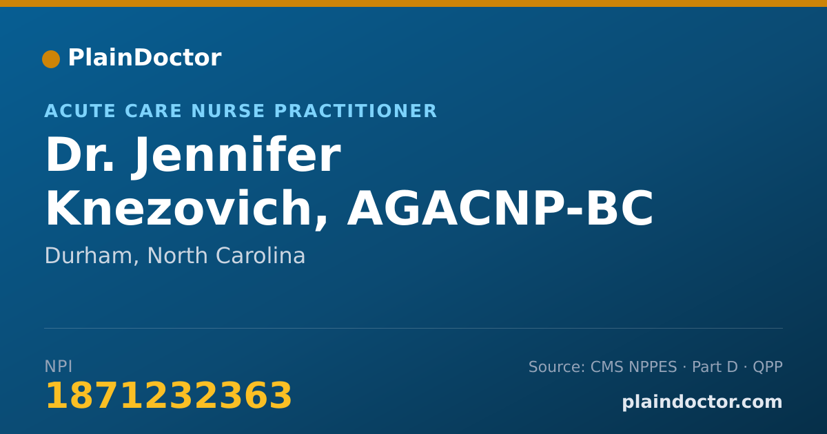 Shareable card for Jennifer Knezovich, AGACNP-BC - Acute Care Nurse Practitioner, Durham, NC