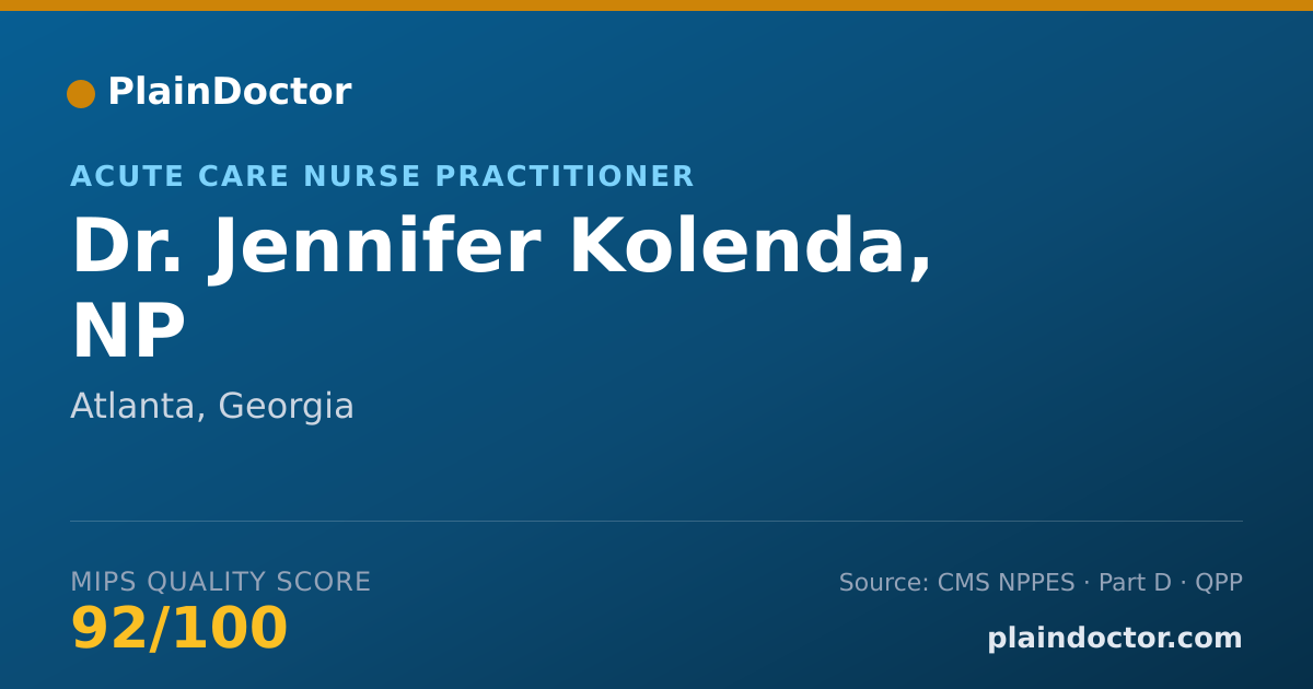 Shareable card for Jennifer Kolenda, NP - Acute Care Nurse Practitioner, Atlanta, GA