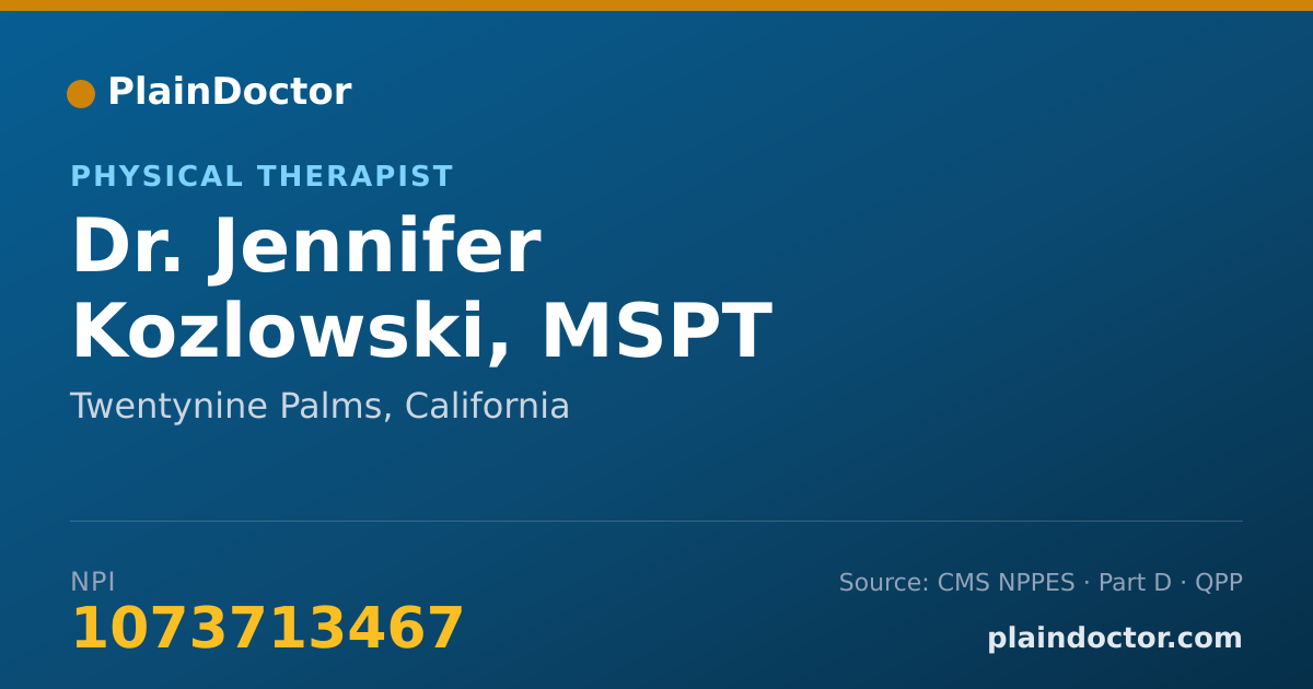 Shareable card for Jennifer Kozlowski, MSPT - Physical Therapist, Twentynine Palms, CA