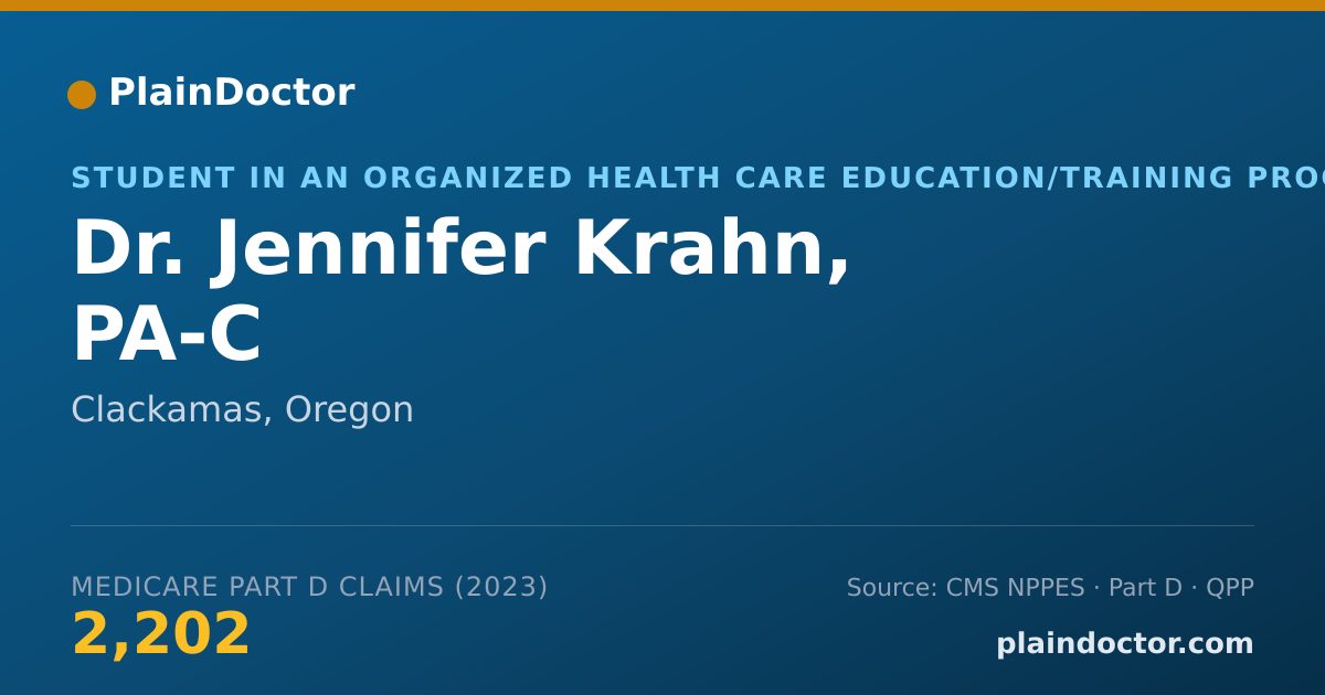 Shareable card for Jennifer Krahn, PA-C - Student in an Organized Health Care Education/Training Program, Clackamas, OR