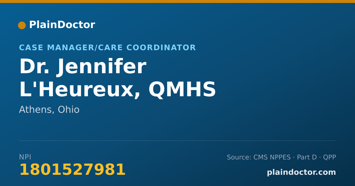 Shareable card for Jennifer L'Heureux, QMHS - Case Manager/Care Coordinator, Athens, OH