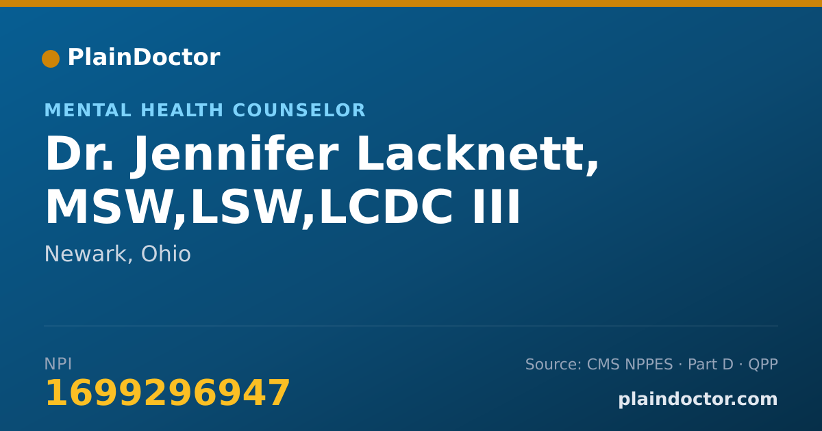 Shareable card for Jennifer Lacknett, MSW,LSW,LCDC III - Mental Health Counselor, Newark, OH