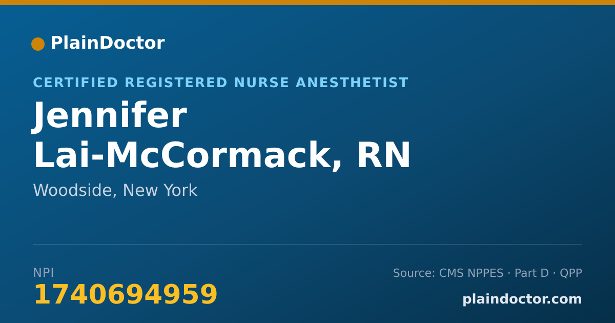 Shareable card for Jennifer Lai-McCormack, RN - Certified Registered Nurse Anesthetist, Woodside, NY
