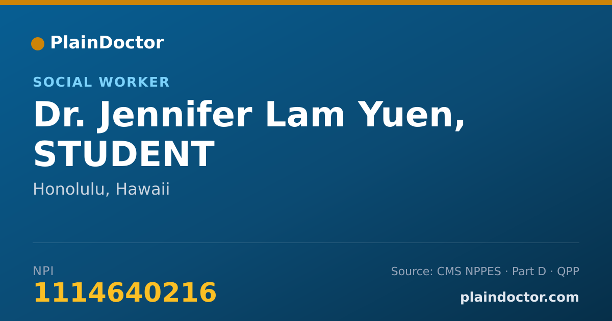 Shareable card for Jennifer Lam Yuen, STUDENT - Social Worker, Honolulu, HI