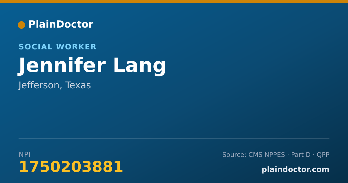 Shareable card for Jennifer Lang - Social Worker, Jefferson, TX