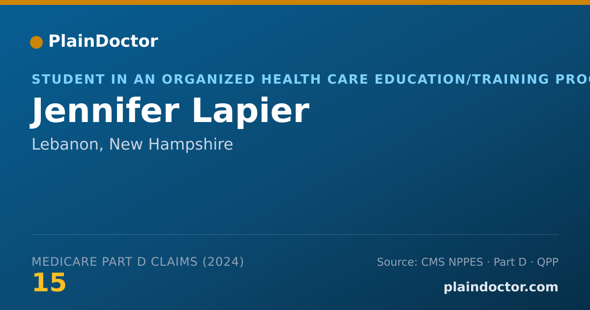 Shareable card for Jennifer Lapier - Student in an Organized Health Care Education/Training Program, Lebanon, NH