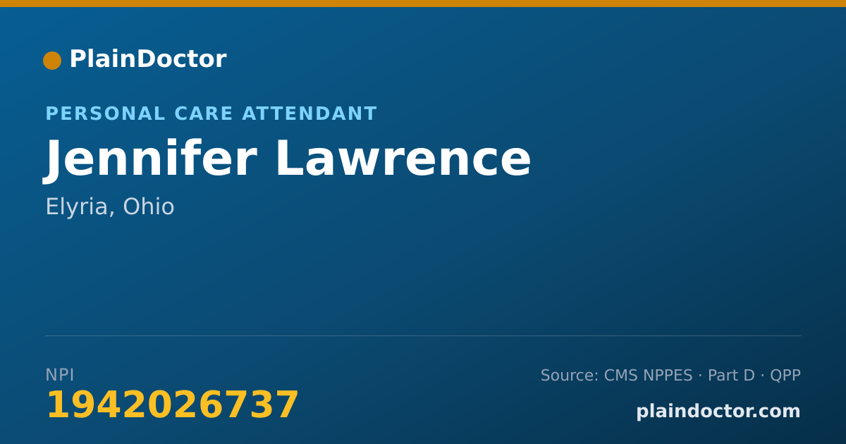 Shareable card for Jennifer Lawrence - Personal Care Attendant, Elyria, OH
