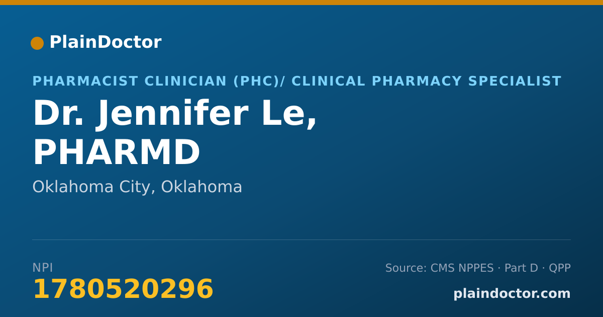 Shareable card for Jennifer Le, PHARMD - Pediatric Pharmacist, Oklahoma City, OK