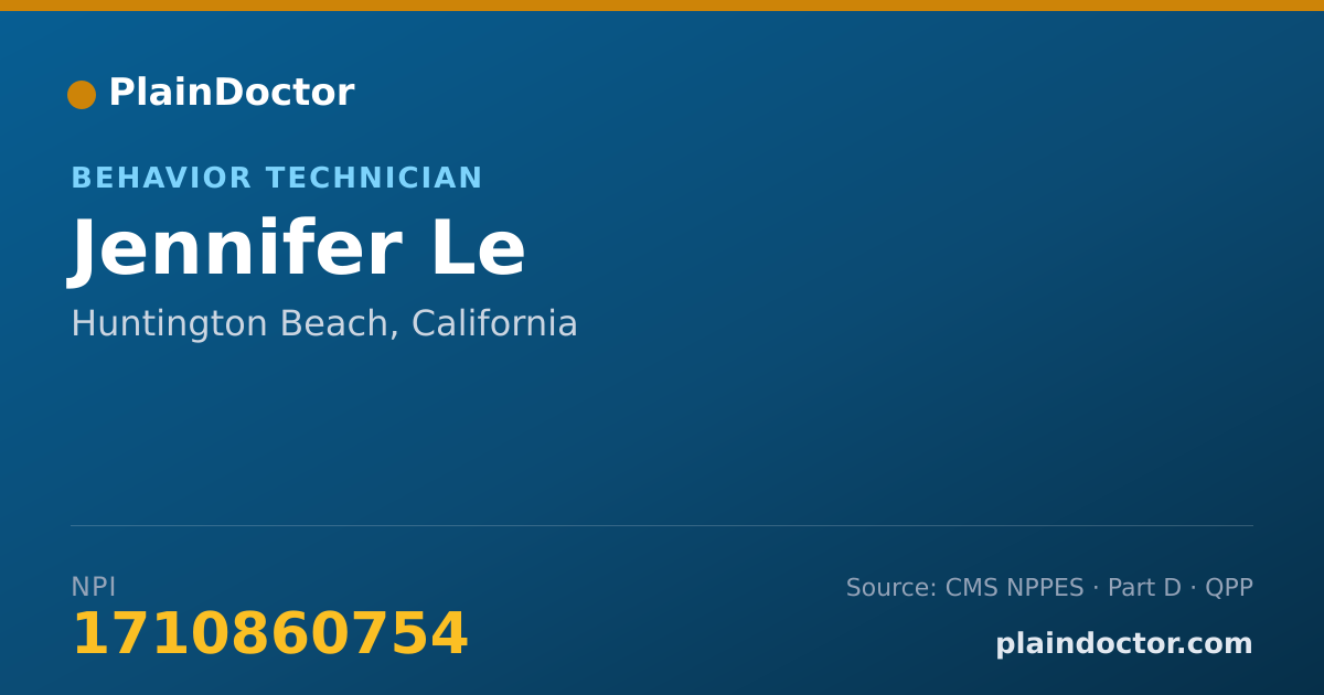 Shareable card for Jennifer Le - Behavior Technician, Huntington Beach, CA