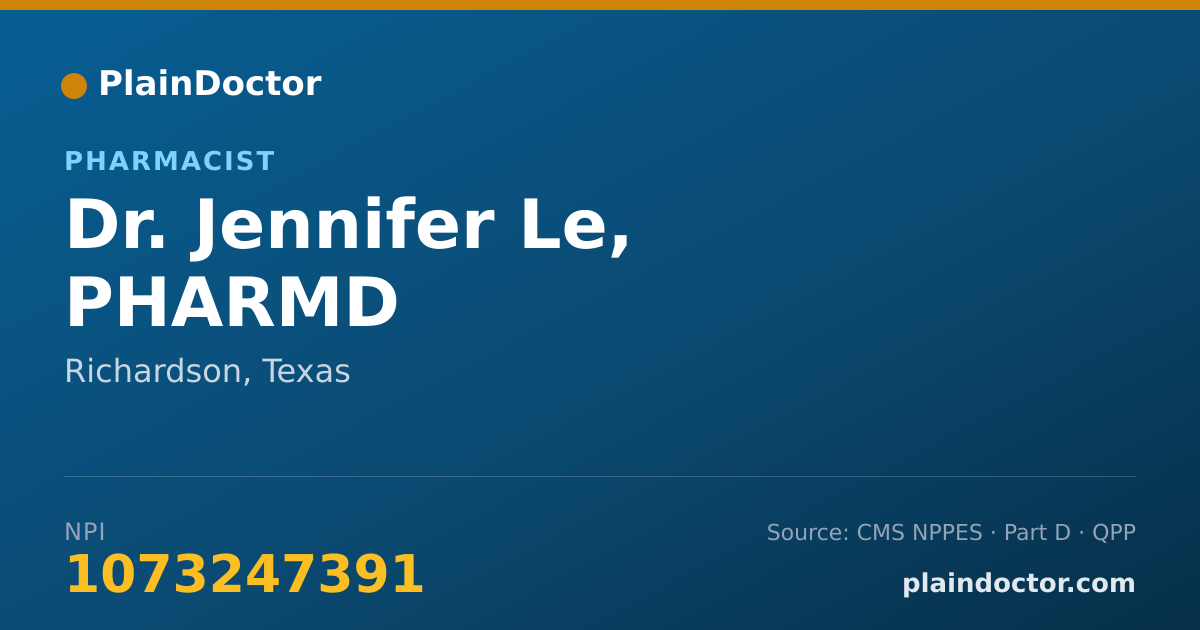 Shareable card for Jennifer Le, PHARMD - Pharmacist, Richardson, TX