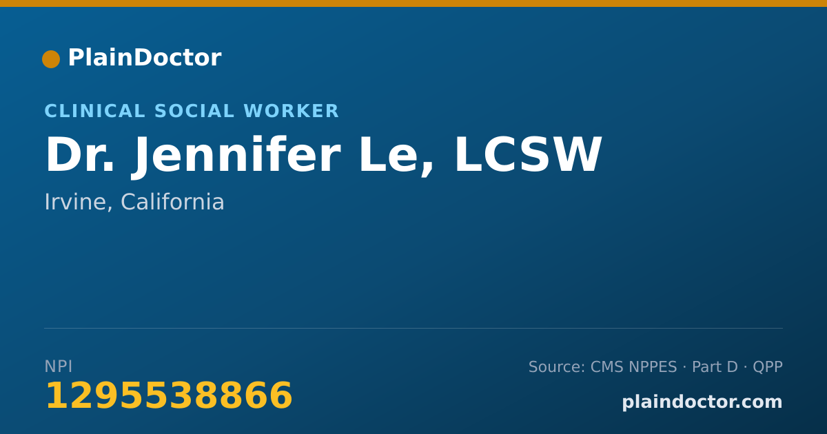 Shareable card for Jennifer Le, LCSW - Clinical Social Worker, Irvine, CA