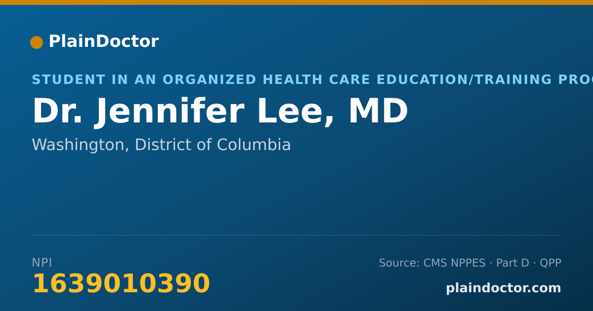 Shareable card for Jennifer Lee, MD - Student in an Organized Health Care Education/Training Program, Washington, DC