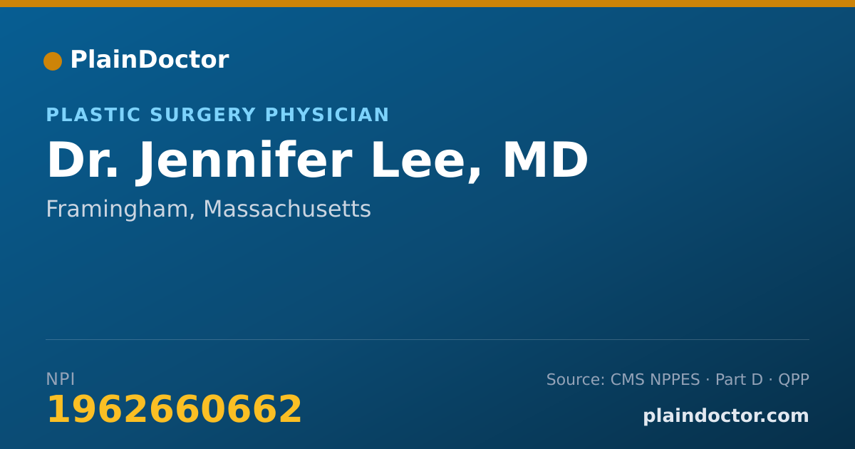 Shareable card for Jennifer Lee, MD - Plastic Surgery Physician, Framingham, MA