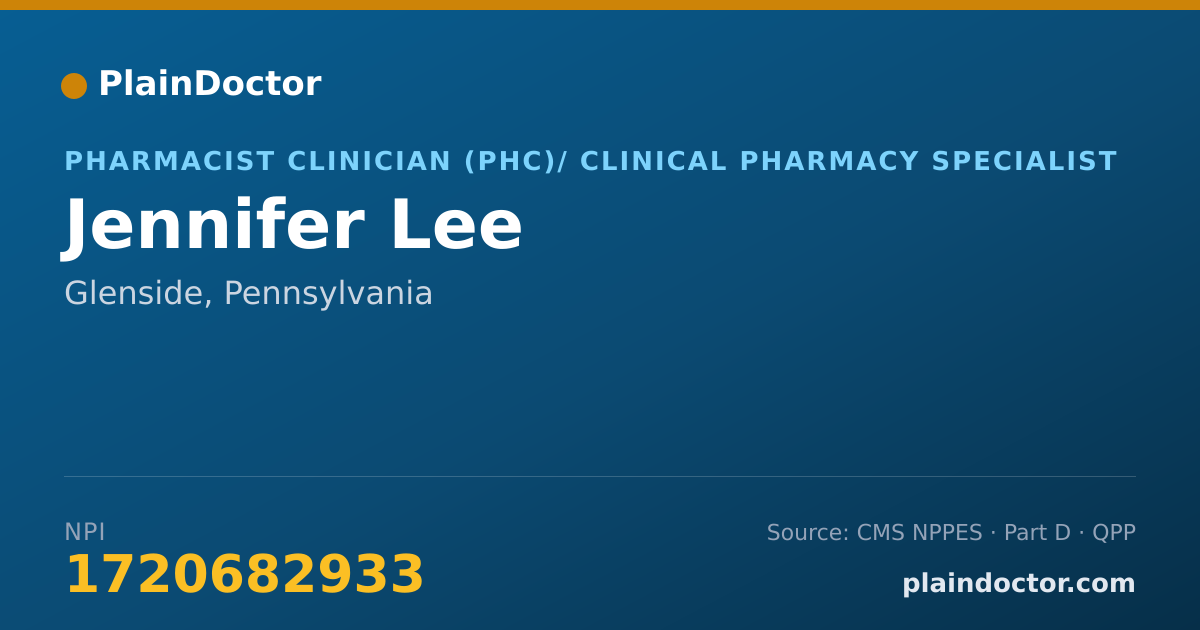 Shareable card for Jennifer Lee - Pharmacist Clinician (PhC)/ Clinical Pharmacy Specialist, Glenside, PA