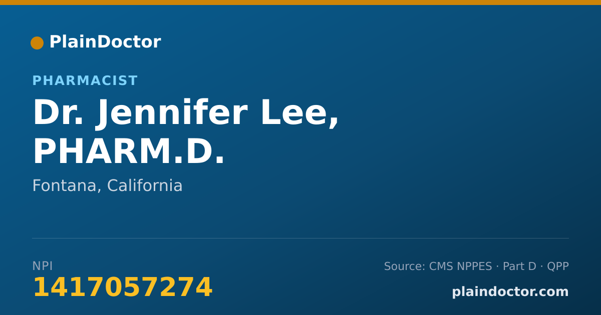 Shareable card for Jennifer Lee, PHARM.D. - Pharmacist, Fontana, CA