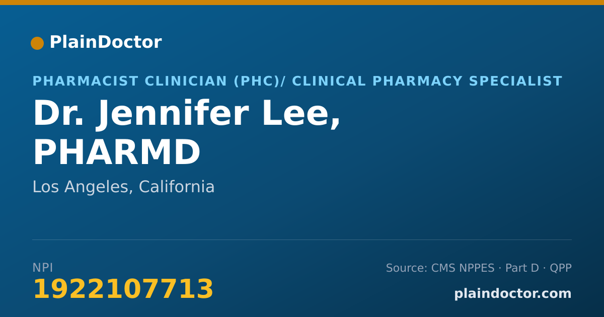 Shareable card for Jennifer Lee, PHARMD - Pharmacist Clinician (PhC)/ Clinical Pharmacy Specialist, Los Angeles, CA