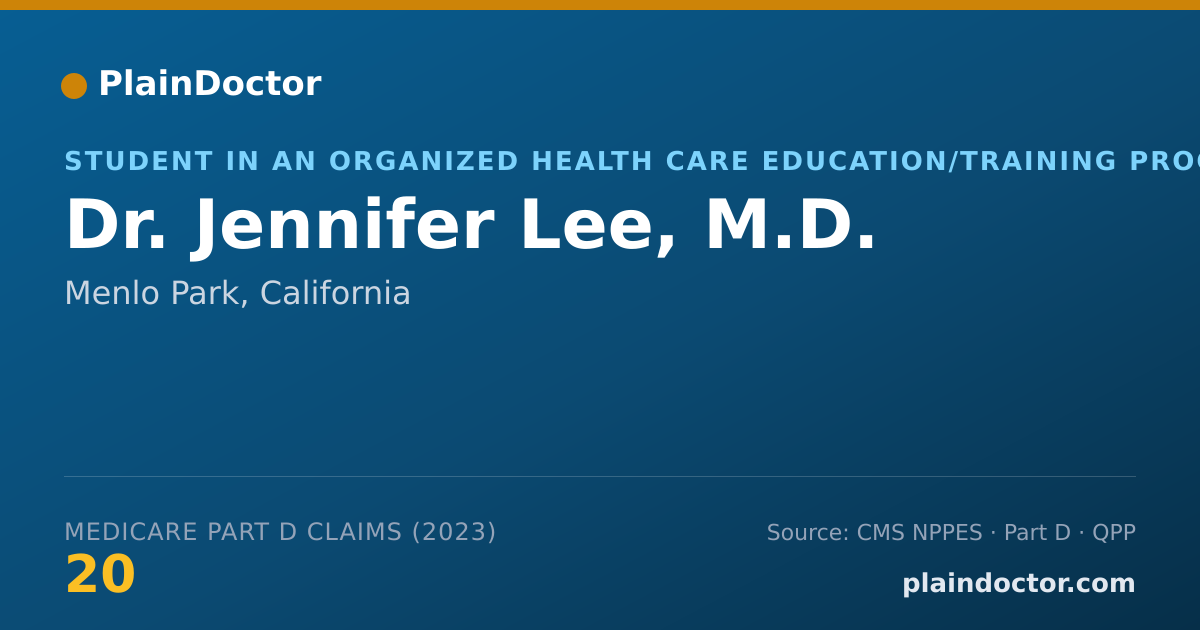Shareable card for Jennifer Lee, M.D. - Student in an Organized Health Care Education/Training Program, Menlo Park, CA