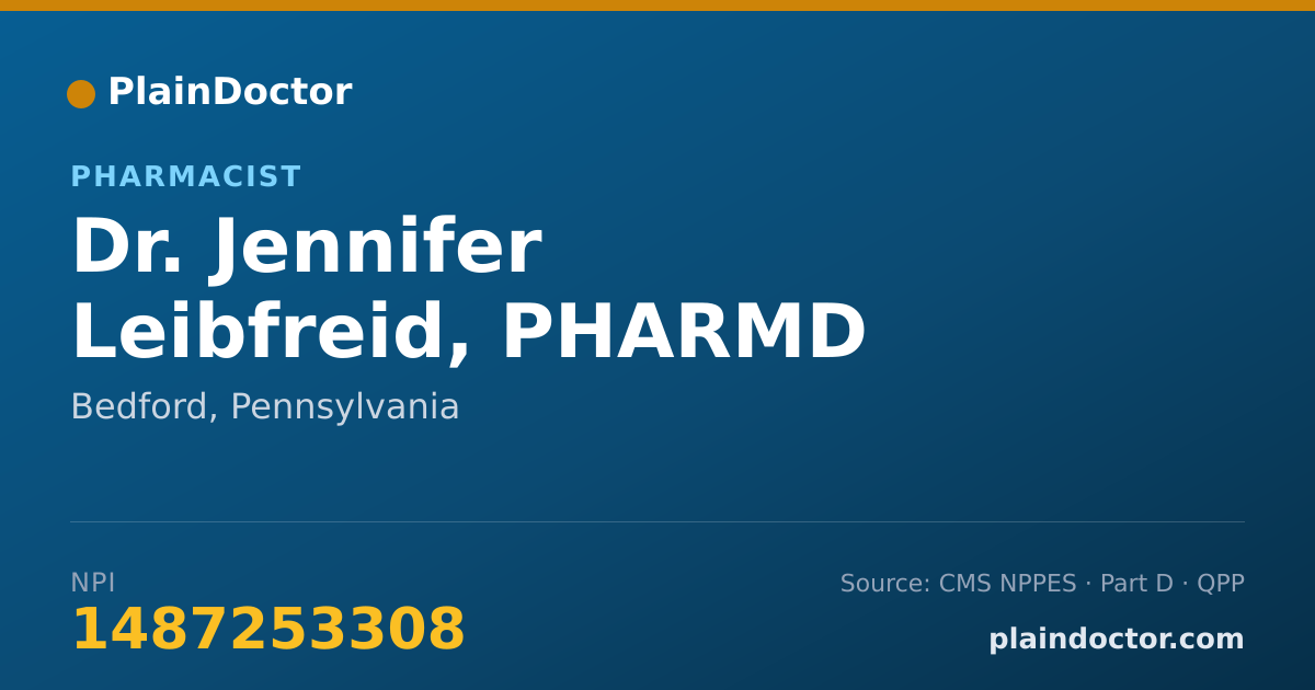 Shareable card for Jennifer Leibfreid, PHARMD - Pharmacist, Bedford, PA