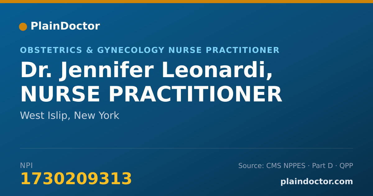 Shareable card for Jennifer Leonardi, NURSE PRACTITIONER - Obstetrics & Gynecology Nurse Practitioner, West Islip, NY
