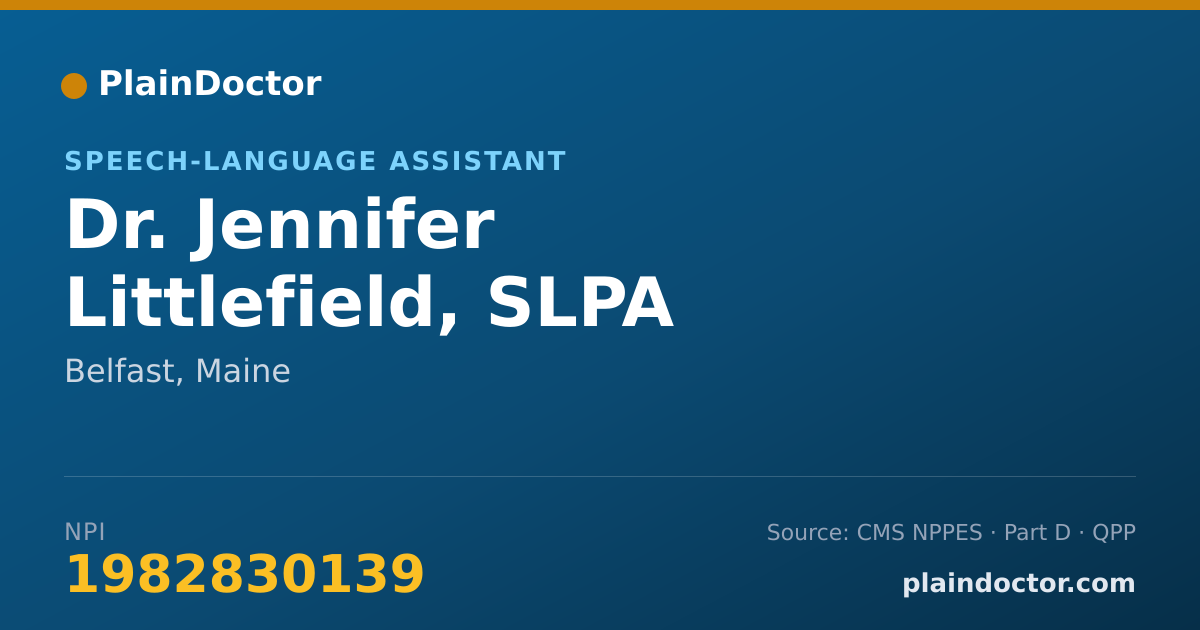Shareable card for Jennifer Littlefield, SLPA - Speech-Language Assistant, Belfast, ME