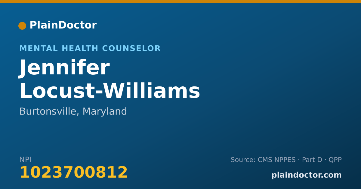 Shareable card for Jennifer Locust-Williams - Mental Health Counselor, Burtonsville, MD