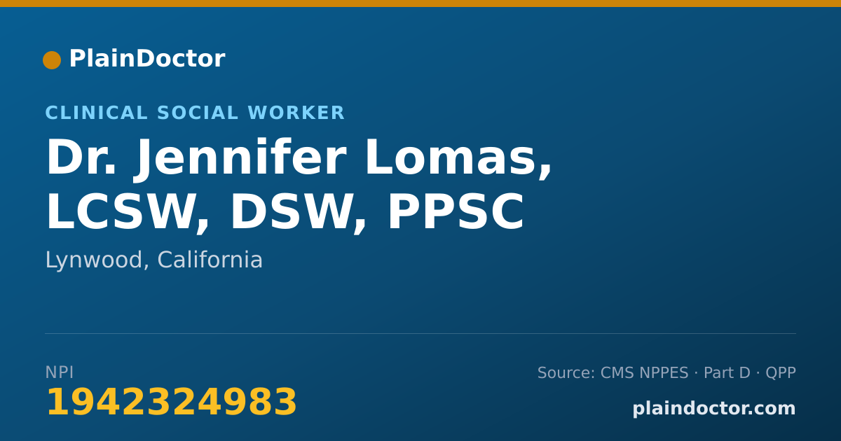 Shareable card for Jennifer Lomas, LCSW, DSW, PPSC - Clinical Social Worker, Lynwood, CA