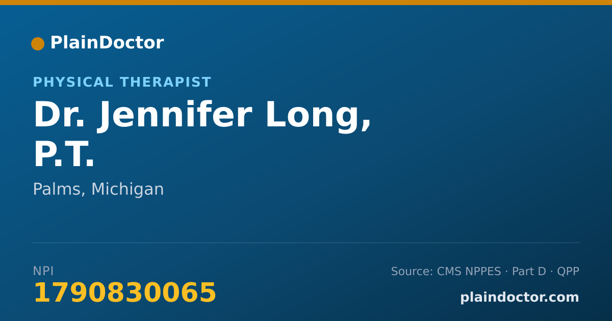 Shareable card for Jennifer Long, P.T. - Physical Therapist, Palms, MI