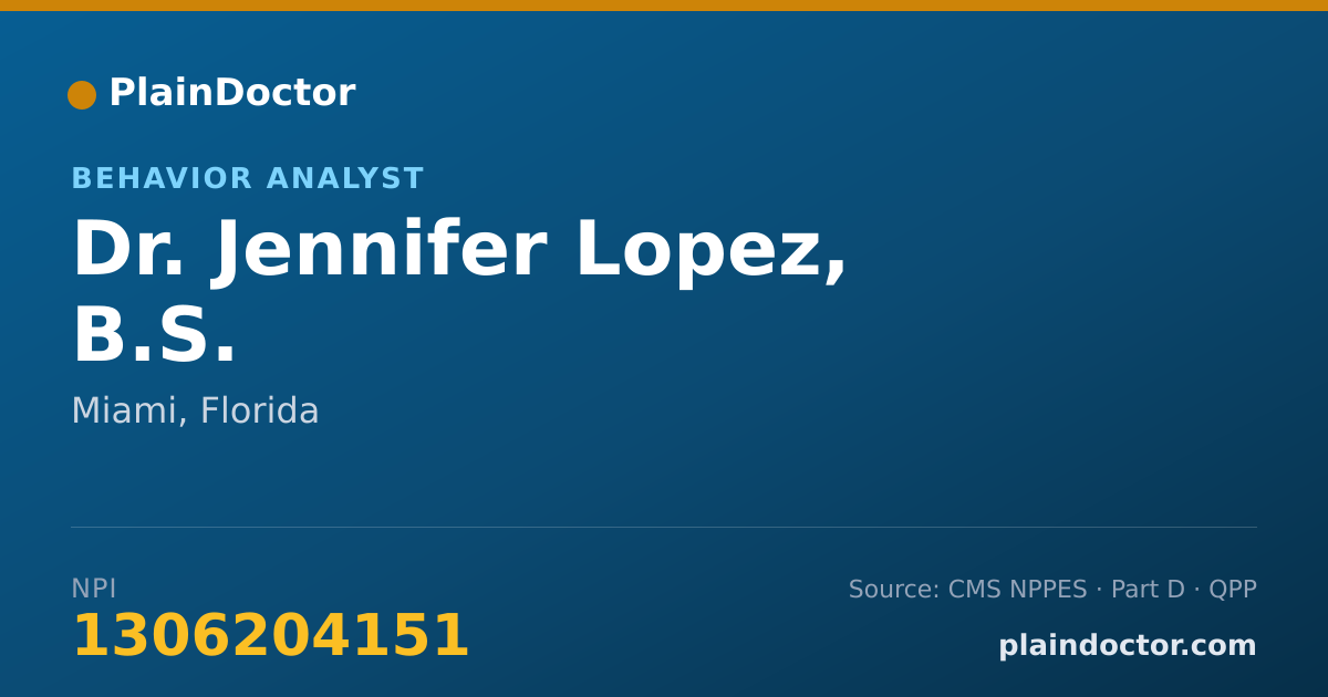 Shareable card for Jennifer Lopez, B.S. - Behavior Analyst, Miami, FL