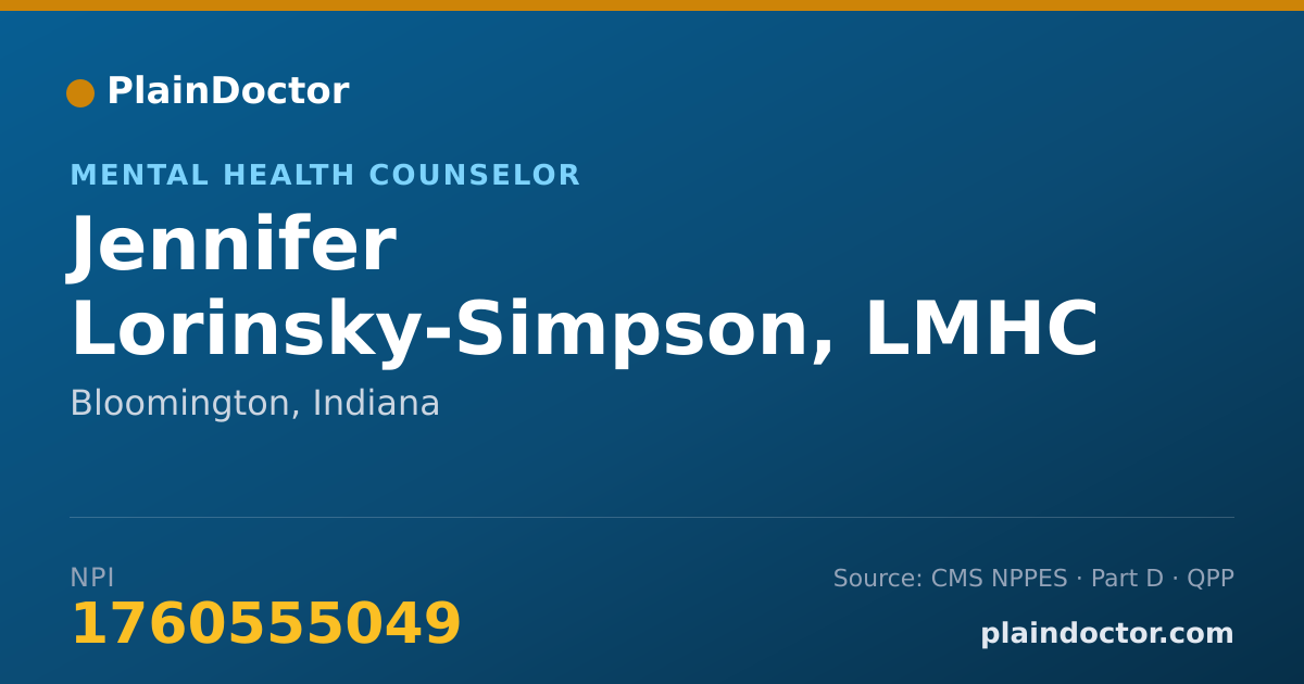 Shareable card for Jennifer Lorinsky-Simpson, LMHC - Mental Health Counselor, Bloomington, IN