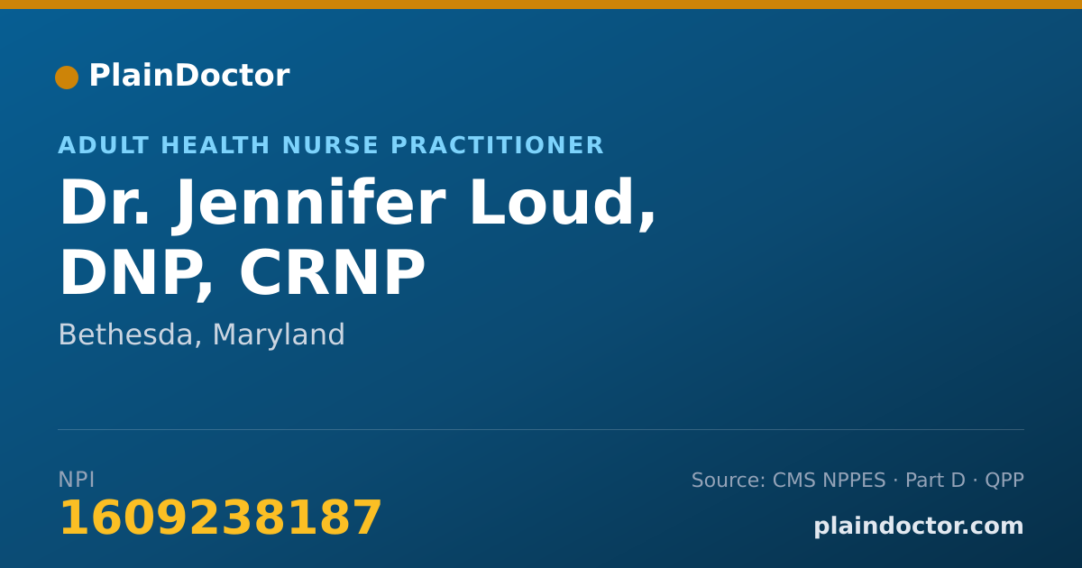 Shareable card for Jennifer Loud, DNP, CRNP - Adult Health Nurse Practitioner, Bethesda, MD