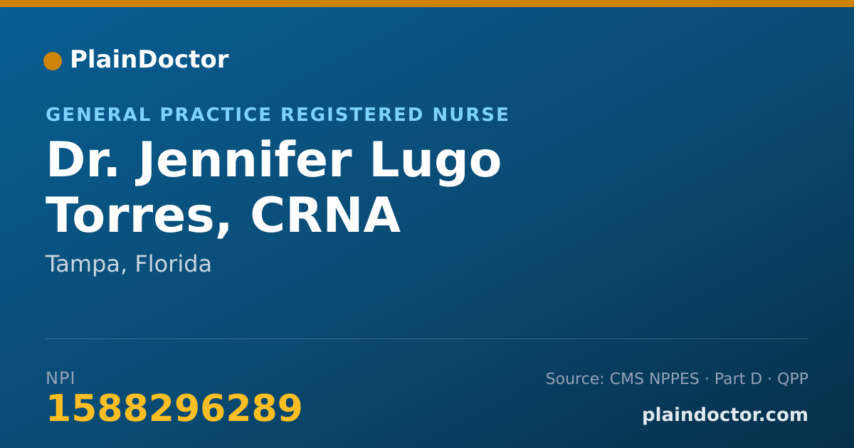 Shareable card for Jennifer Lugo Torres, CRNA - General Practice Registered Nurse, Tampa, FL