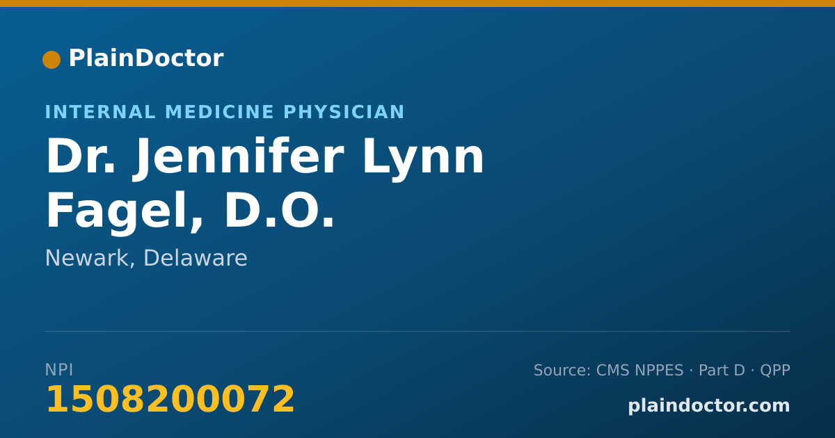 Shareable card for Jennifer Lynn Fagel, D.O. - Internal Medicine Physician, Newark, DE