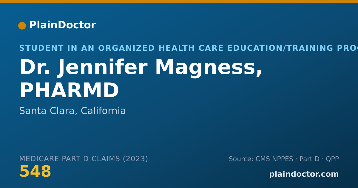 Shareable card for Jennifer Magness, PHARMD - Student in an Organized Health Care Education/Training Program, Santa Clara, CA