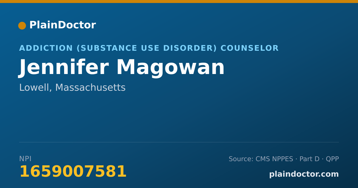 Shareable card for Jennifer Magowan - Addiction (Substance Use Disorder) Counselor, Lowell, MA