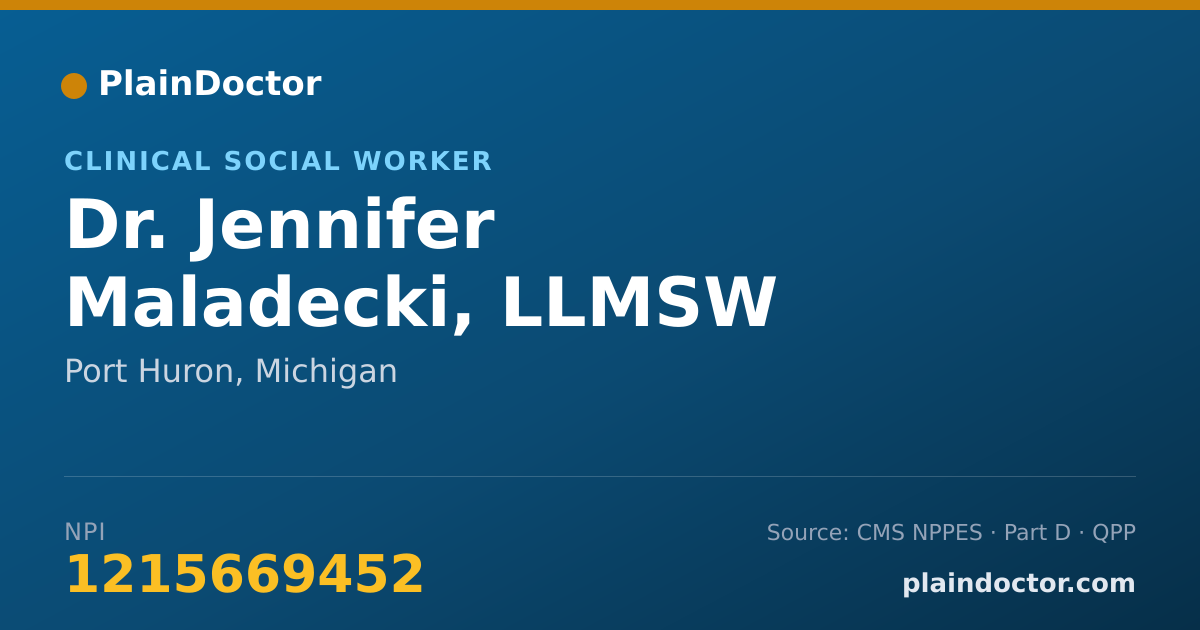 Shareable card for Jennifer Maladecki, LLMSW - Clinical Social Worker, Port Huron, MI
