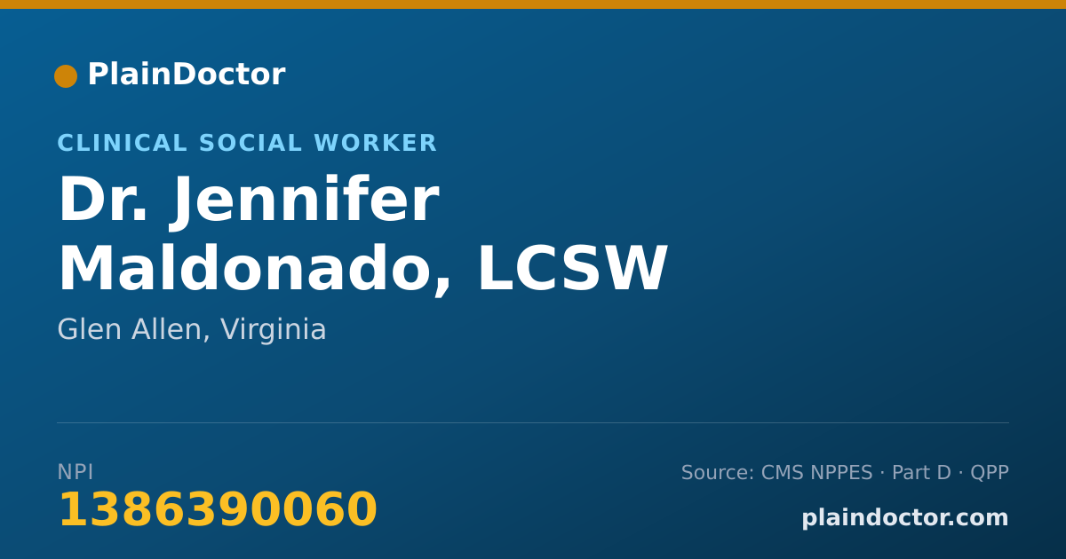 Shareable card for Jennifer Maldonado, LCSW - Clinical Social Worker, Glen Allen, VA